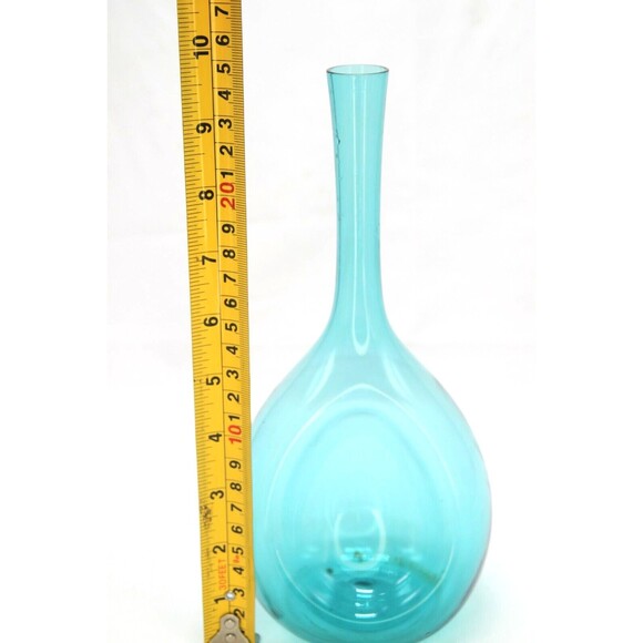 Dimpled Bulb Vase Hand Blown Art Glass Sweden MCM  Aqua Blue - Picture 6 of 16